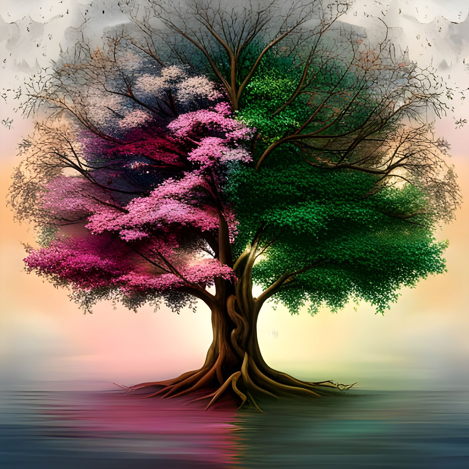 Four Seasons Tree: Detailed Digital Matte Painting