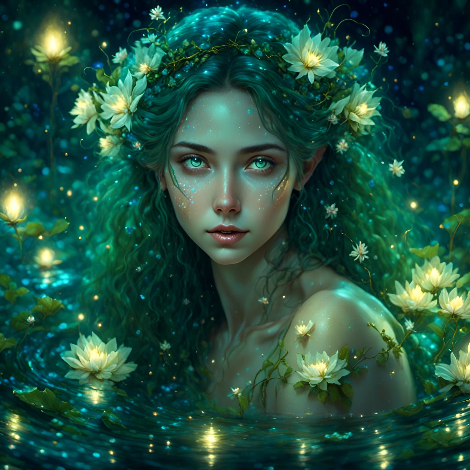 Mystical Forest Nymph Portrait at Midnight