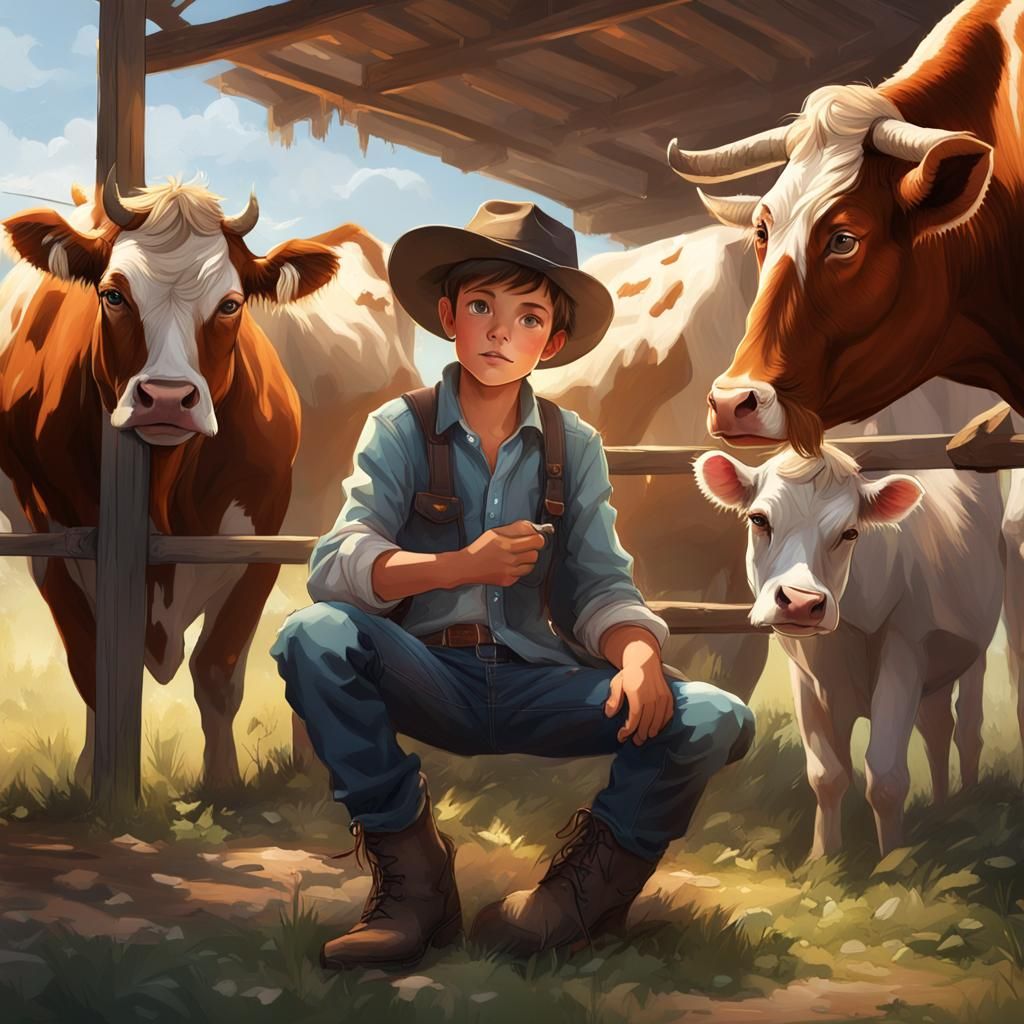 Boy Feeding Cows: Hyperdetailed Portrait in Unreal Engine 5