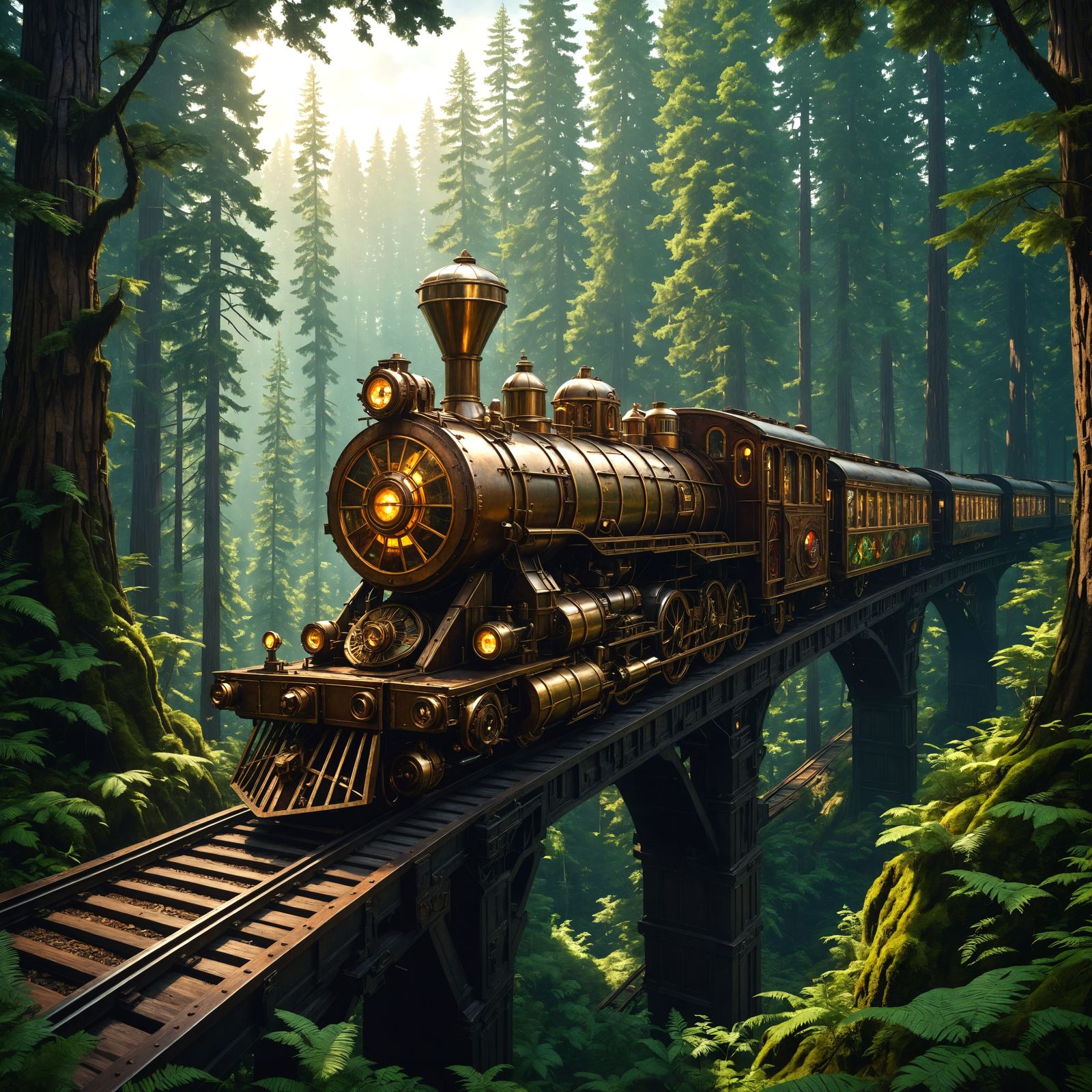 Elevated Steampunk Train Chugs Through Endor's Emerald Fores...