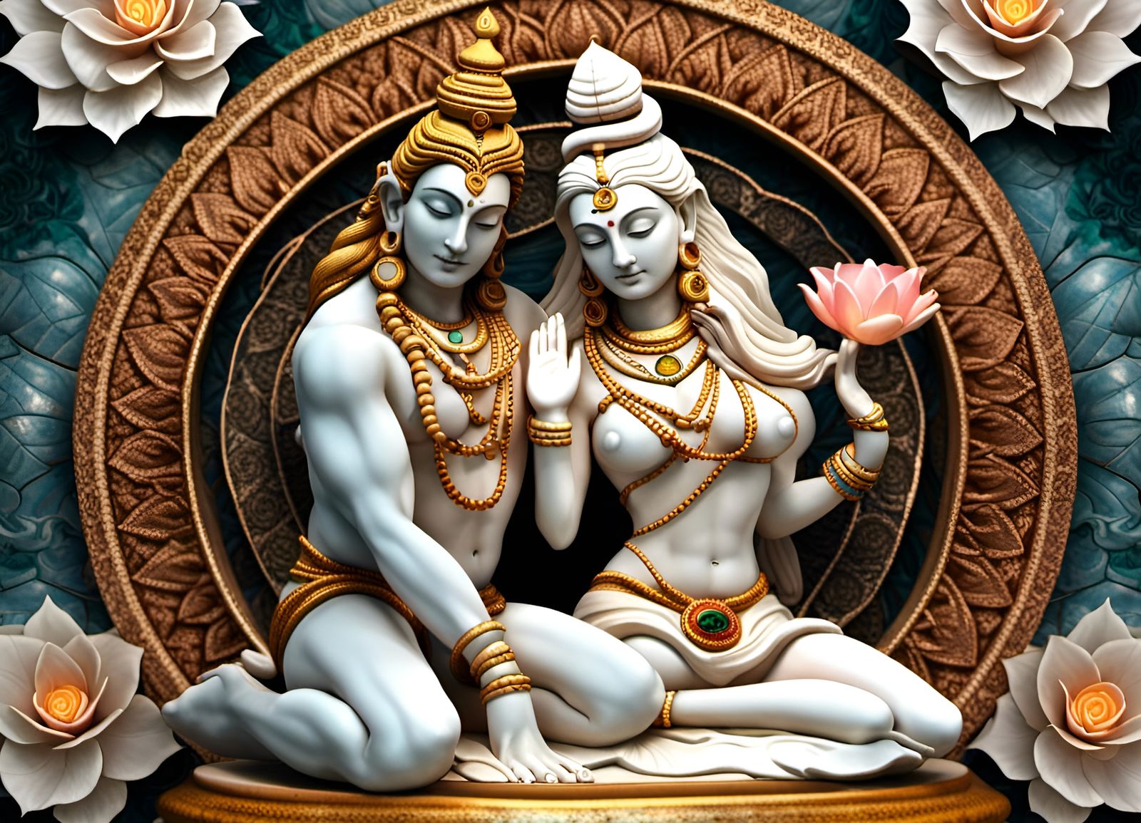 Shiva and Shakti Entwined in Lotus Flower