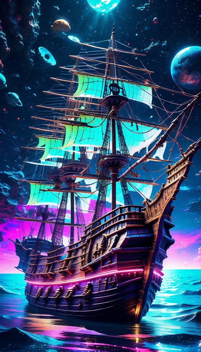 Pirate Ship in Quantum Psychedelic Galaxy