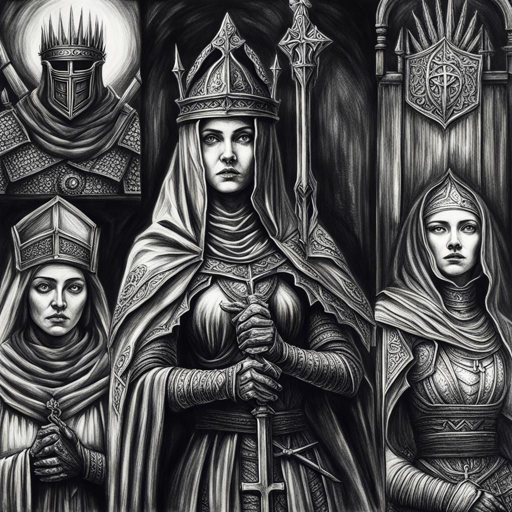 Dark Souls Religious Women: Charcoal Drawing