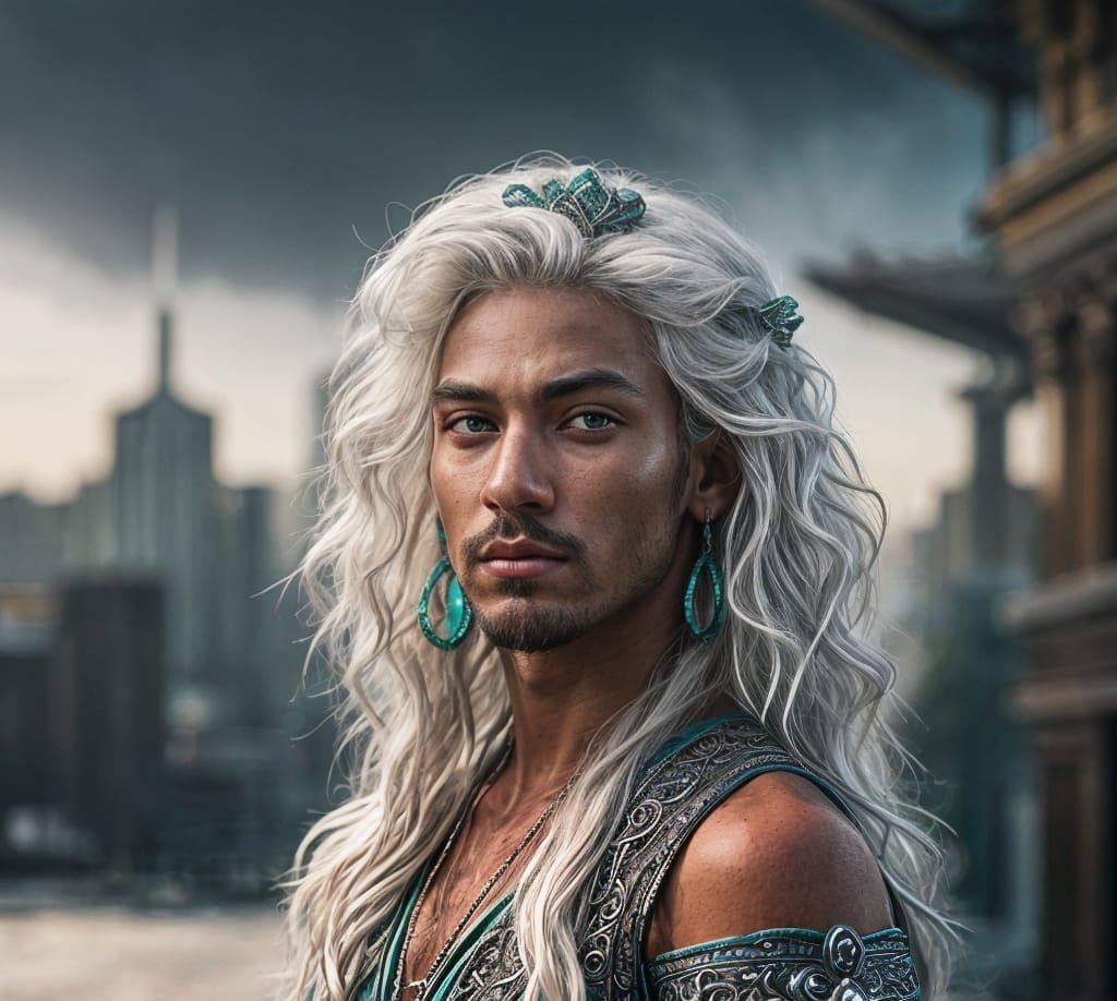 Regal Multiracial Prince with Piercing Blue-Green Eyes