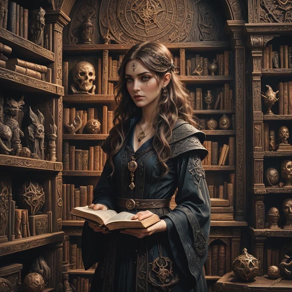 Occult Bookshelf in Detailed Matte Painting Style