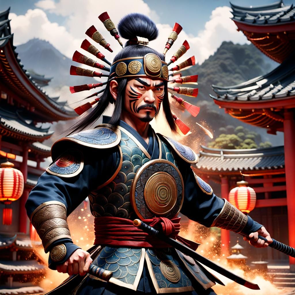 Japanese Warrior Strikes a Pose in Detailed Matte Painting