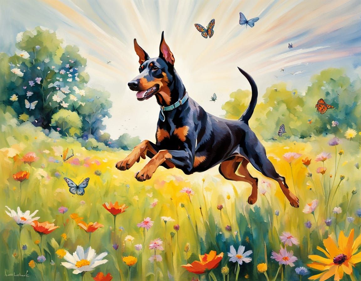 Epic doberman happy in sun