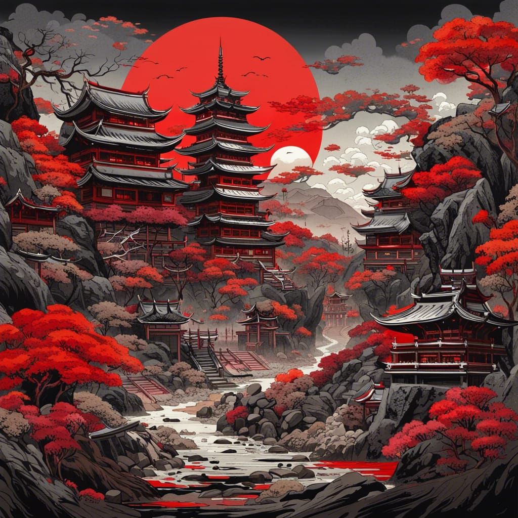 Expansive Japanese Fantasy Landscape Concept Art