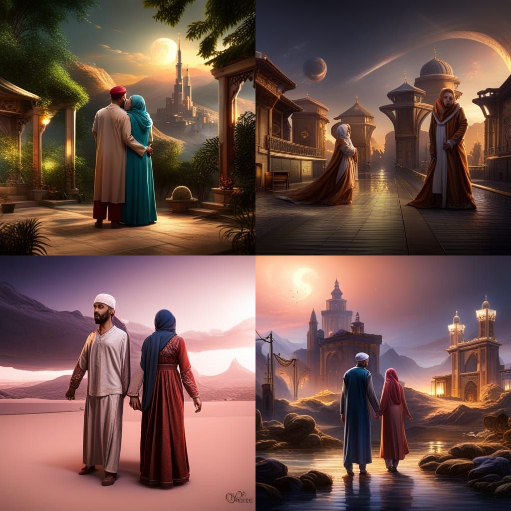 Fantastical Muslim Couple: Detailed Fantasy Concept Art
