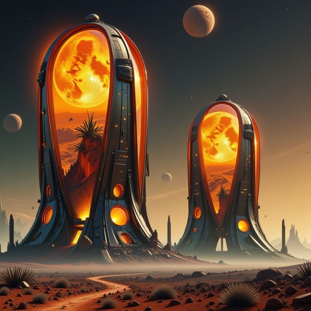 Futuristic Alien Towers in Science Fiction Style