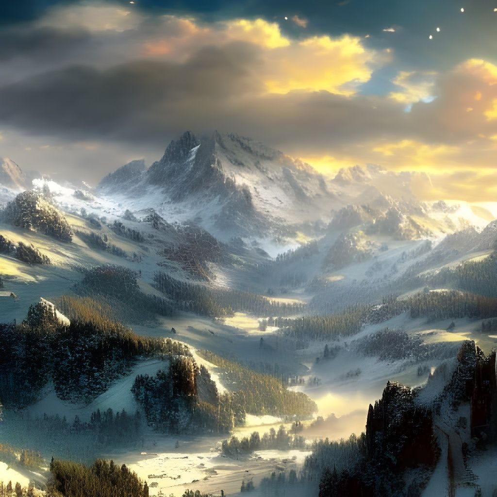 Snowy Mountains and Valley in Middle Earth