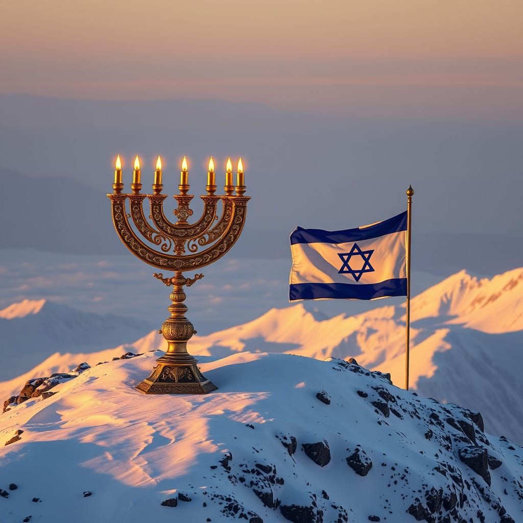 Ornate Gold Menorah on Mount Hermon in Israel
