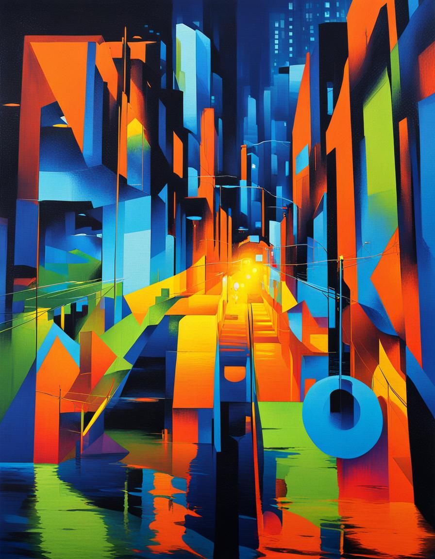 Vibrant Cityscape in Bold Brushstrokes and Triadic Colors