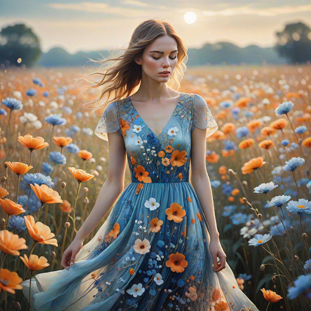 Whimsical Flower Girl in Vibrant Impressionist Style