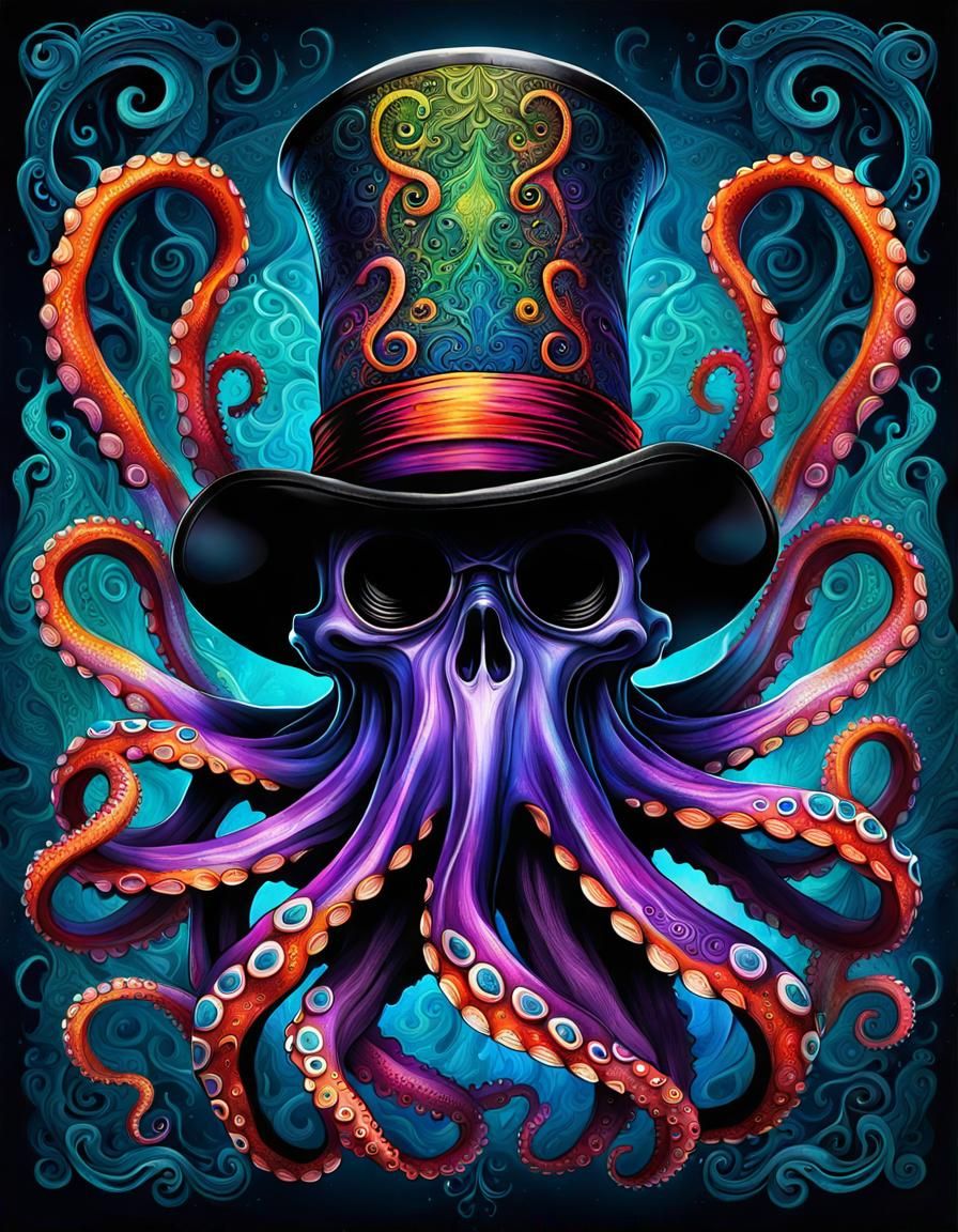 Psychedelic Octopus in Wonderland Top Hat