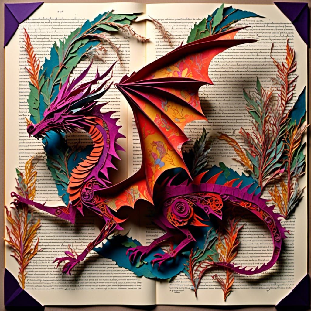 Papercut Collage Dragon with Layered Shadows