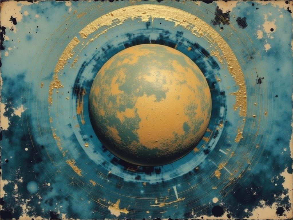 Abstract Globe in Flux with Golden Shimmer