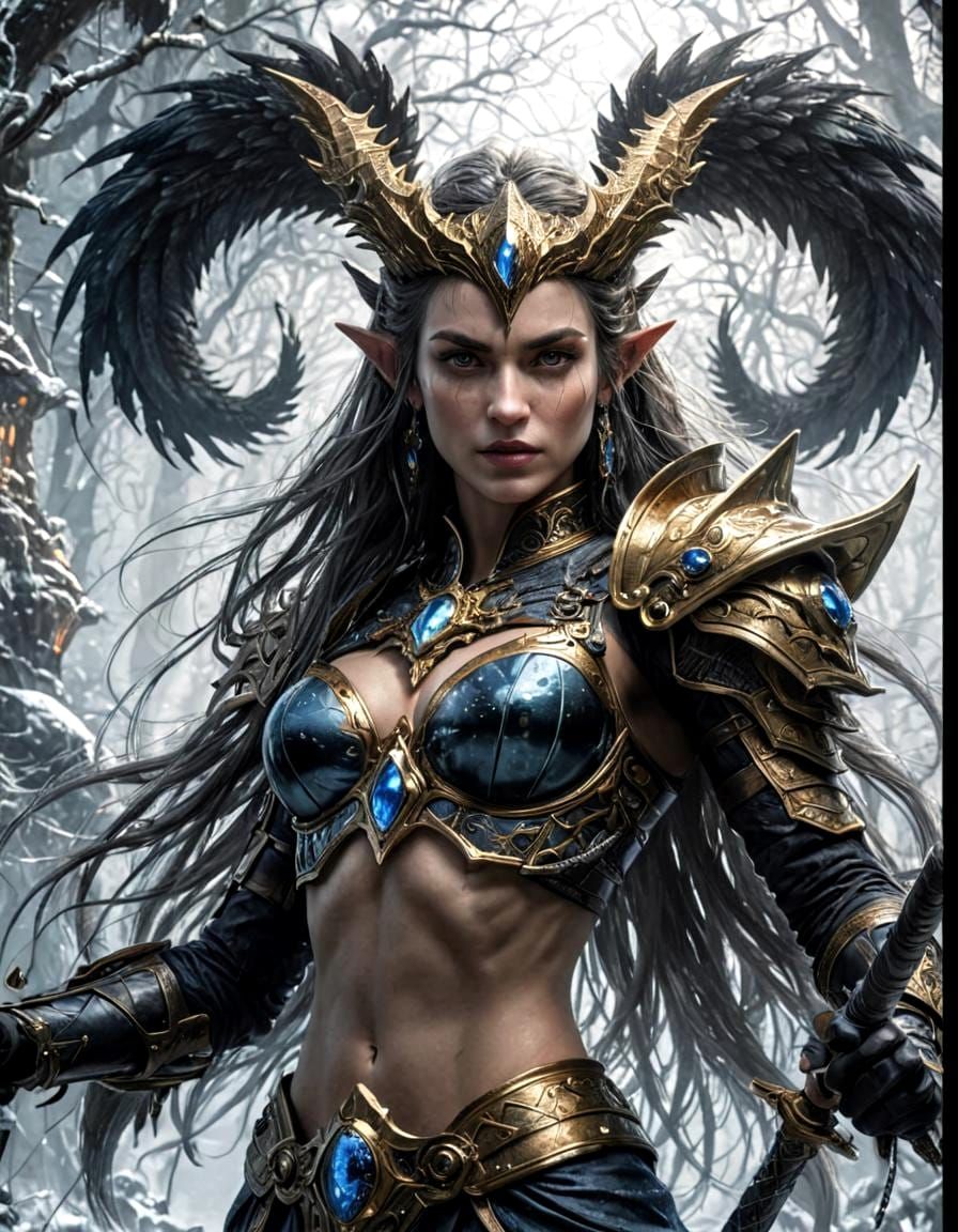 Elven Mage Casting Lightning Spell in Dark Fantasy Style