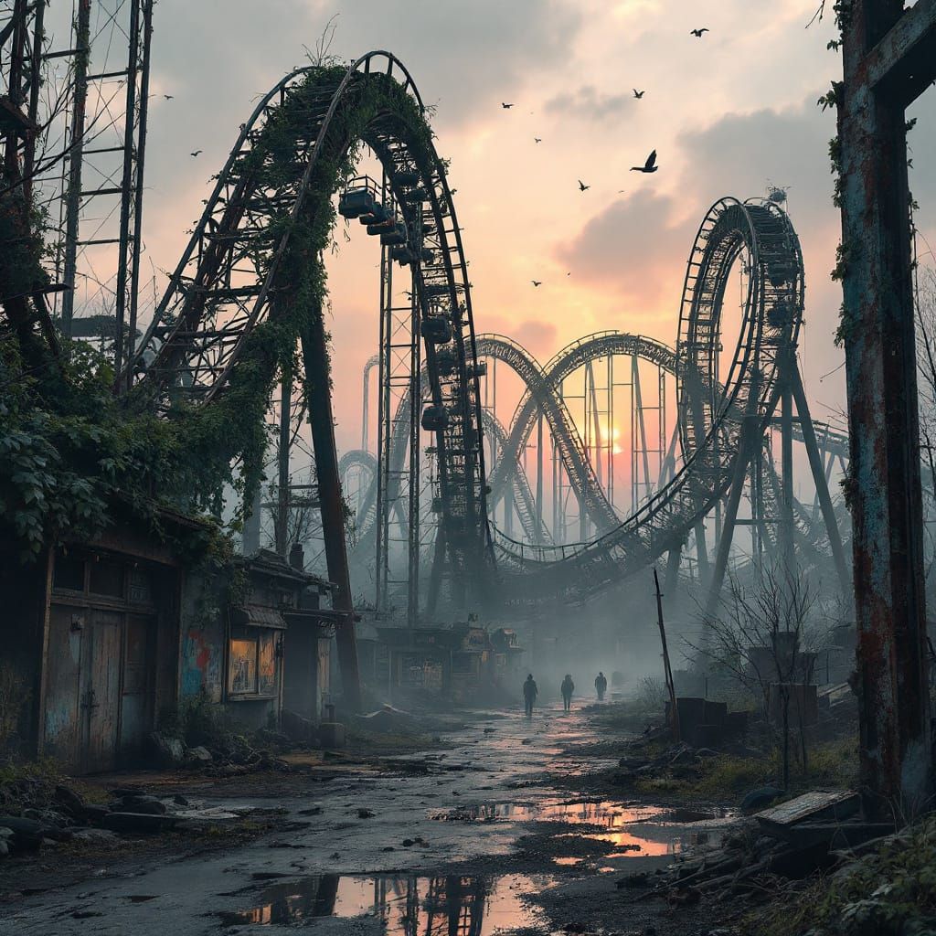Abandoned Roller Coaster in Zombie Apocalypse