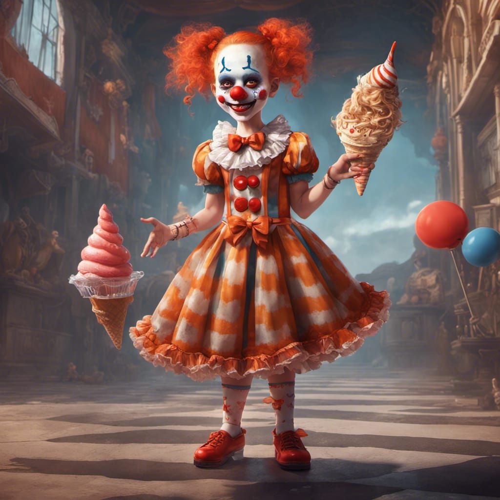 Clown Girl with Ice Cream and Microphone