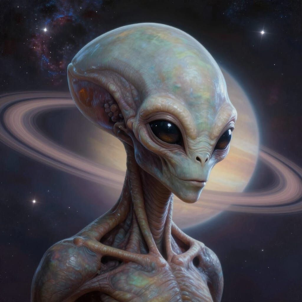 Intelligent Humanoid Alien in Cosmic Sky