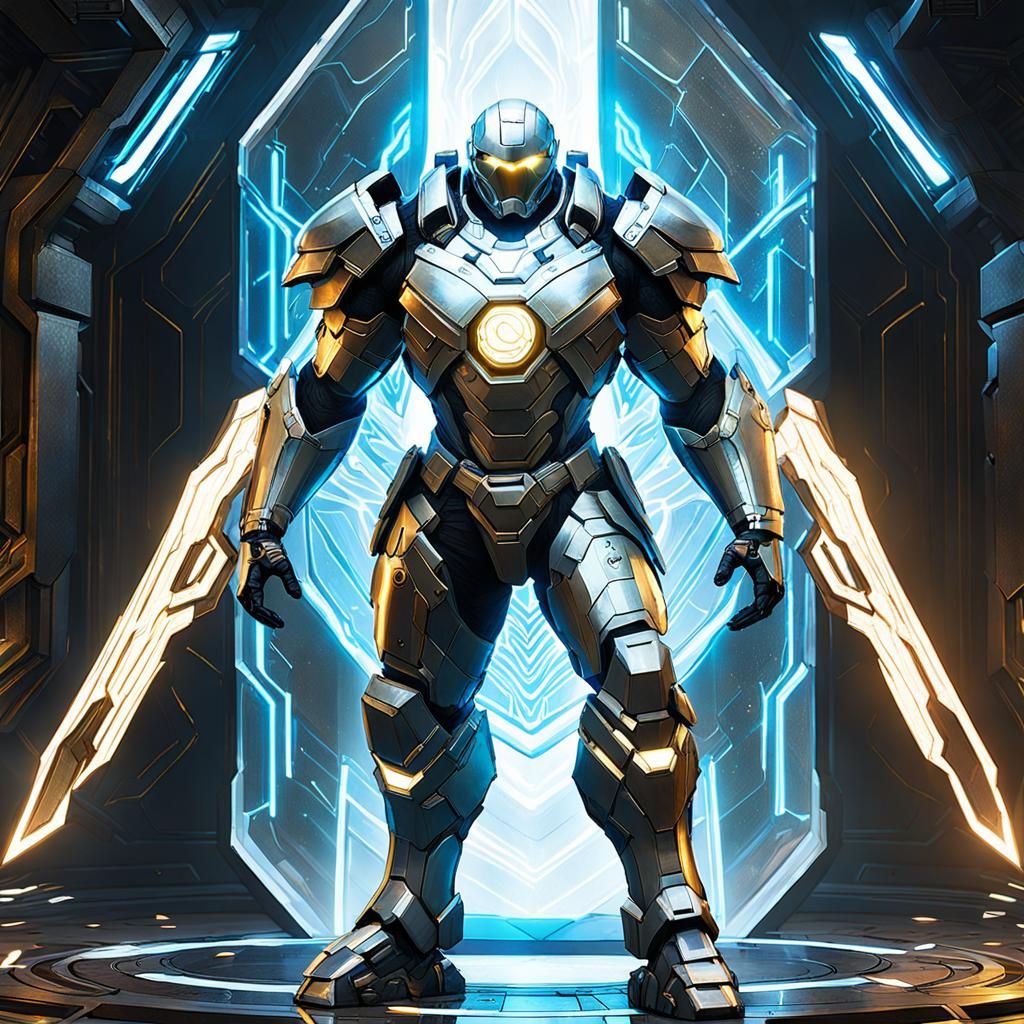 Guardian with Energy Shield in Futuristic Armor