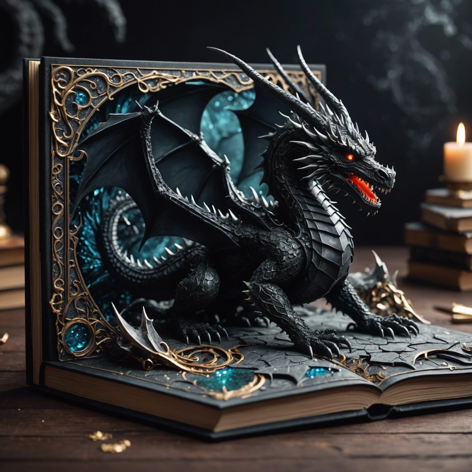 Black Dragon Emerges from Pop-Up Book