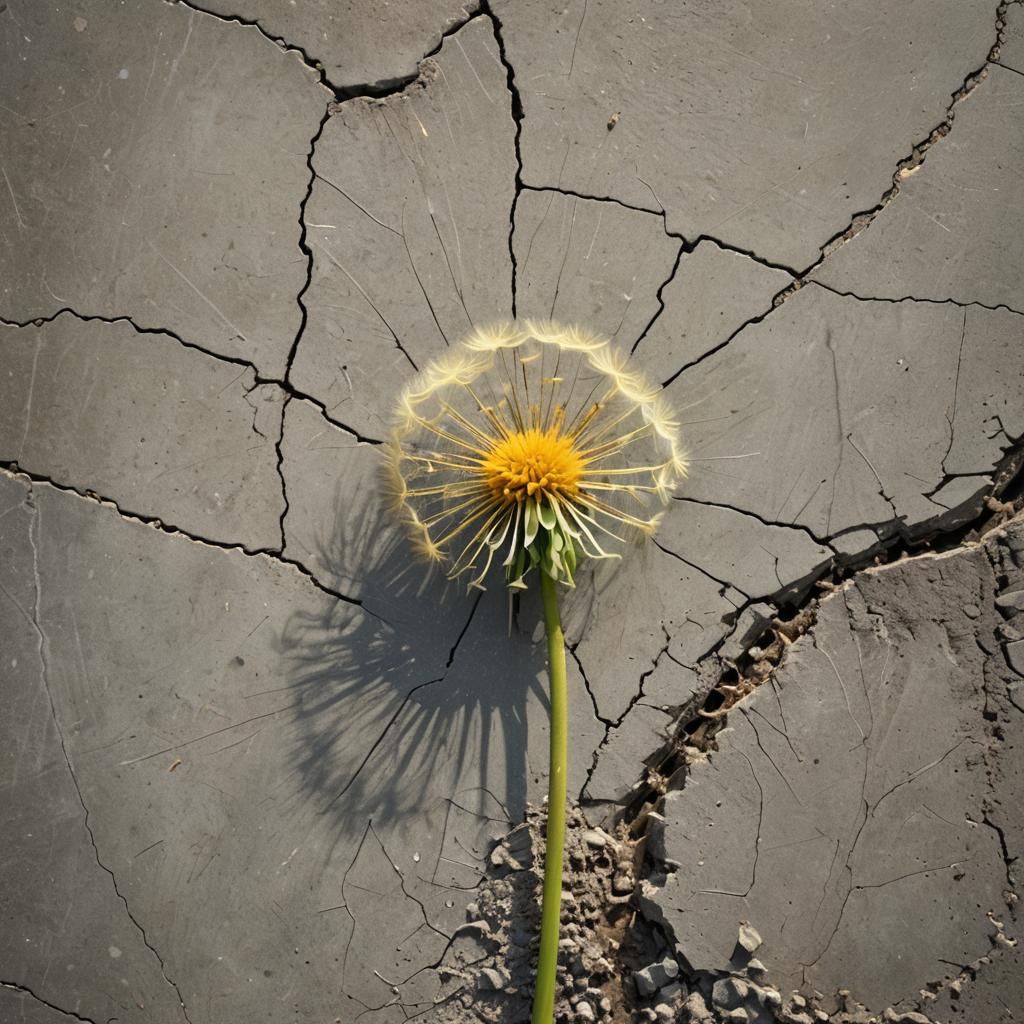 Dandelion Blooms Through Concrete: Botanical Macro Art