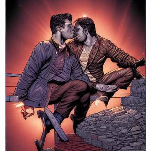Gay Couple in Comic Book Art Style