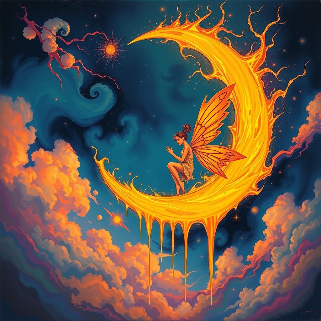 Burning Moon Fairy: Psychedelic Flaming Splash Art