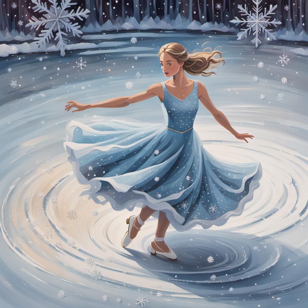 Figure Skater on Frozen Pond: Oil Painting