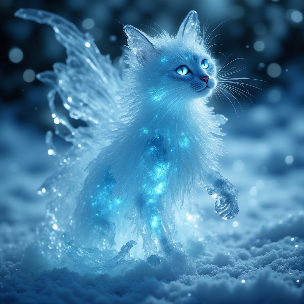 Majestic Ice Cat Glowing With Blue Light