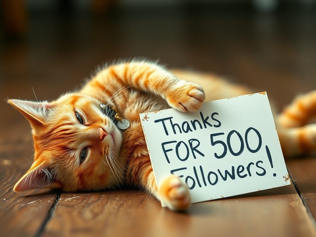 Orange Tabby Cat Thanks Followers in Photo