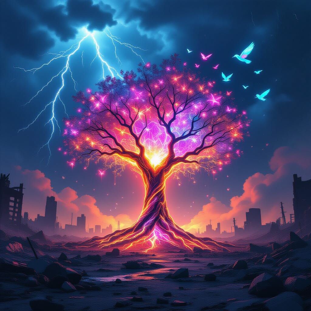Crystal Tree in Post-Apocalyptic Wasteland