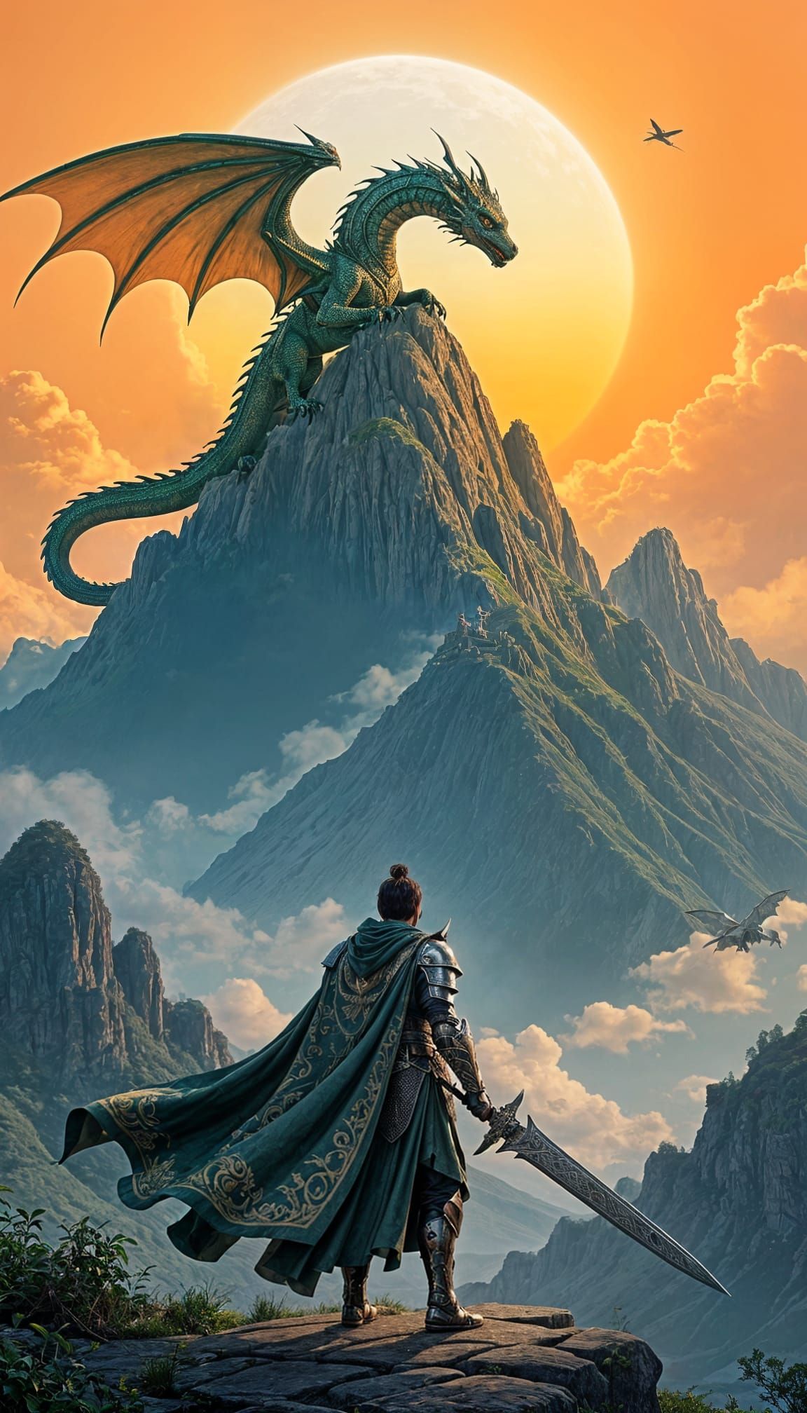 Syrian Dragon Soaring Over Verdant Mountain