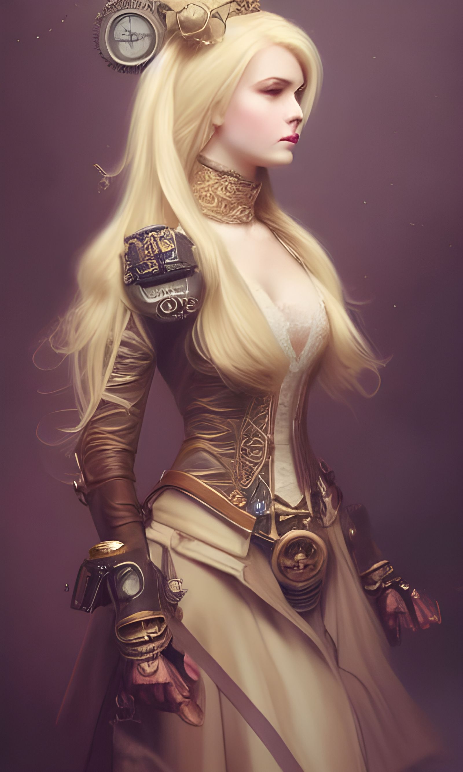 Steampunk Blonde in Detailed Uniform Digital Art