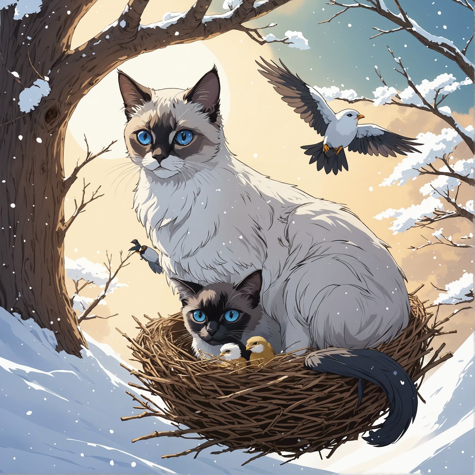 Siamese Cat Eagle Hybrid in Anime Style