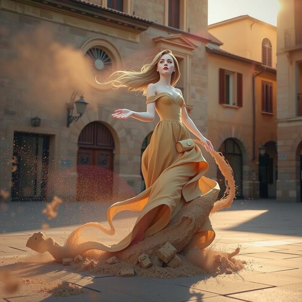 Dust Statue of Woman Dissolving in Sunlight