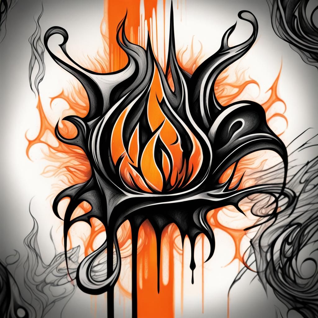 Tattoo Flame Art in Polychromatic Graffiti Style