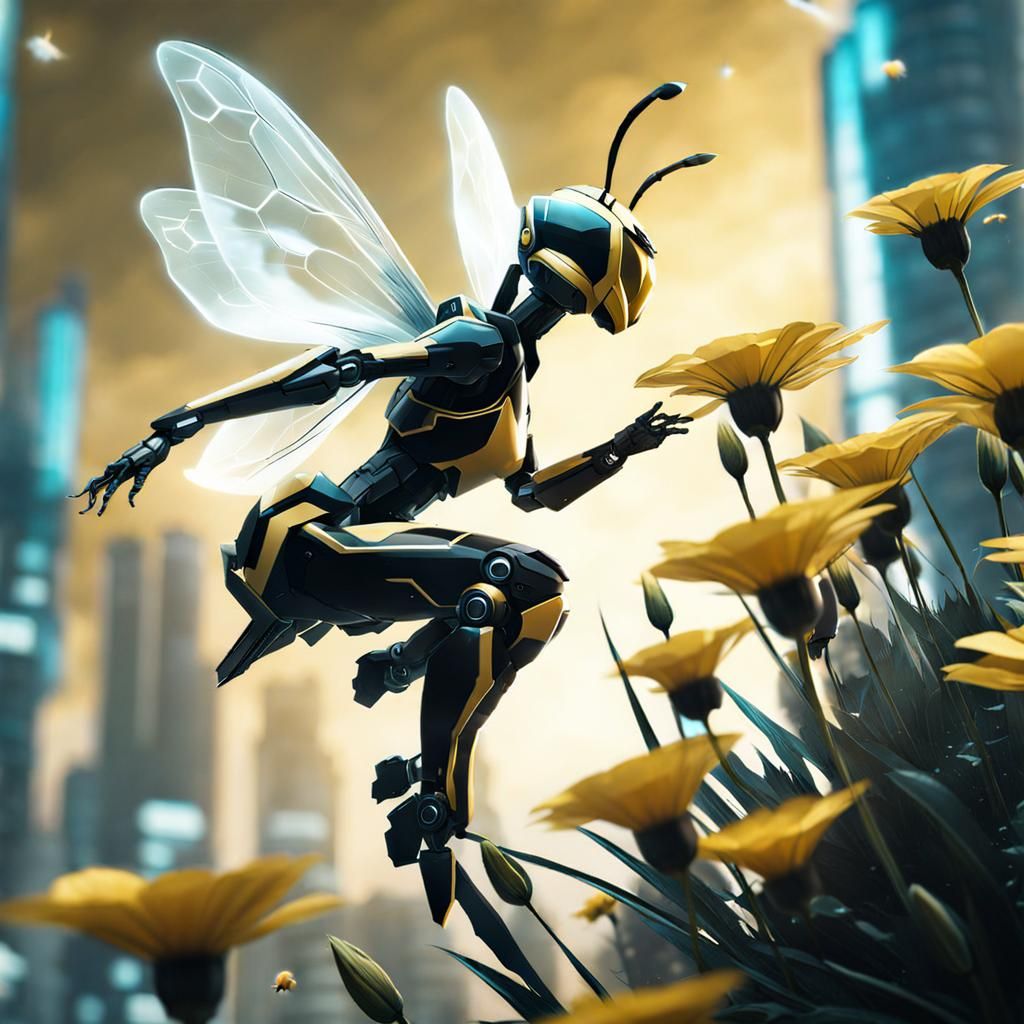 Bee Robot Fairy in Tiny World