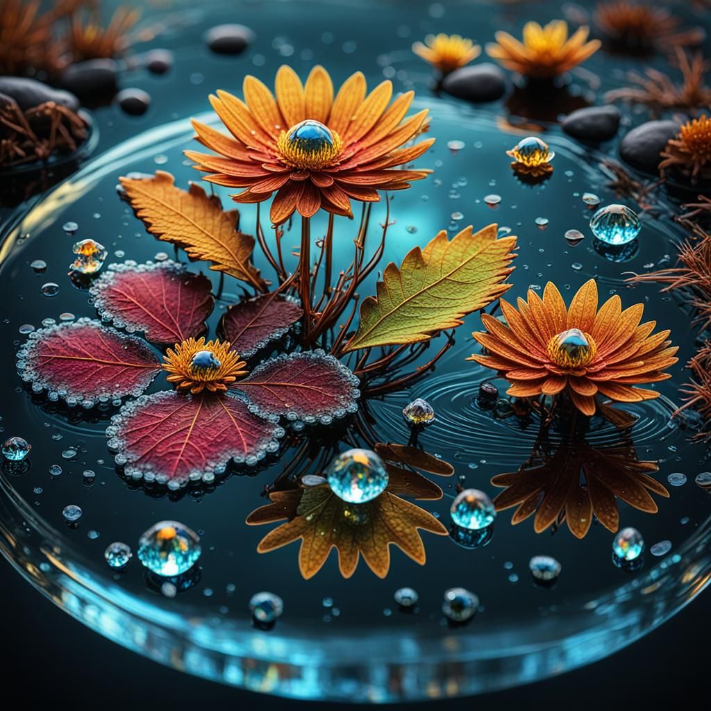 Bioluminescent Autumn Token Reflected in Diamond Droplet