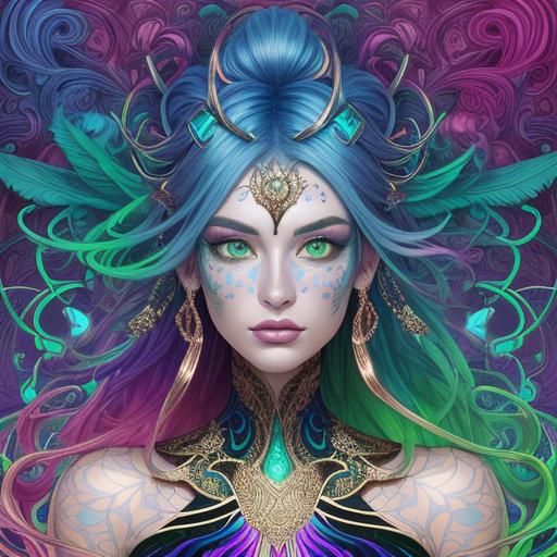 Fractal Portrait: Rose Gold Woman with Feathers