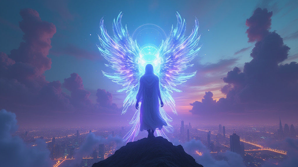 Neon Deity Over Cyberpunk Cityscape