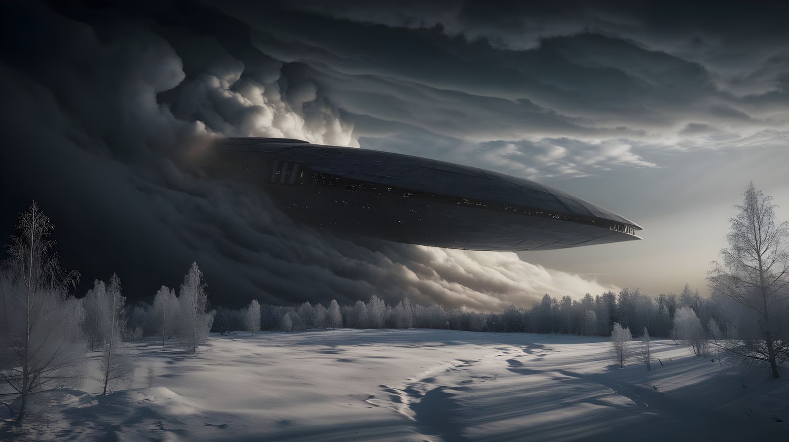 Ominous Alien Spacecraft Dominates Winter Stormscape
