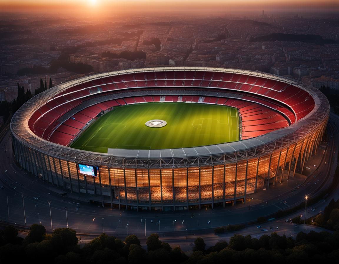 Empty Stadium at Sunset: Realistic Aerial Photograph