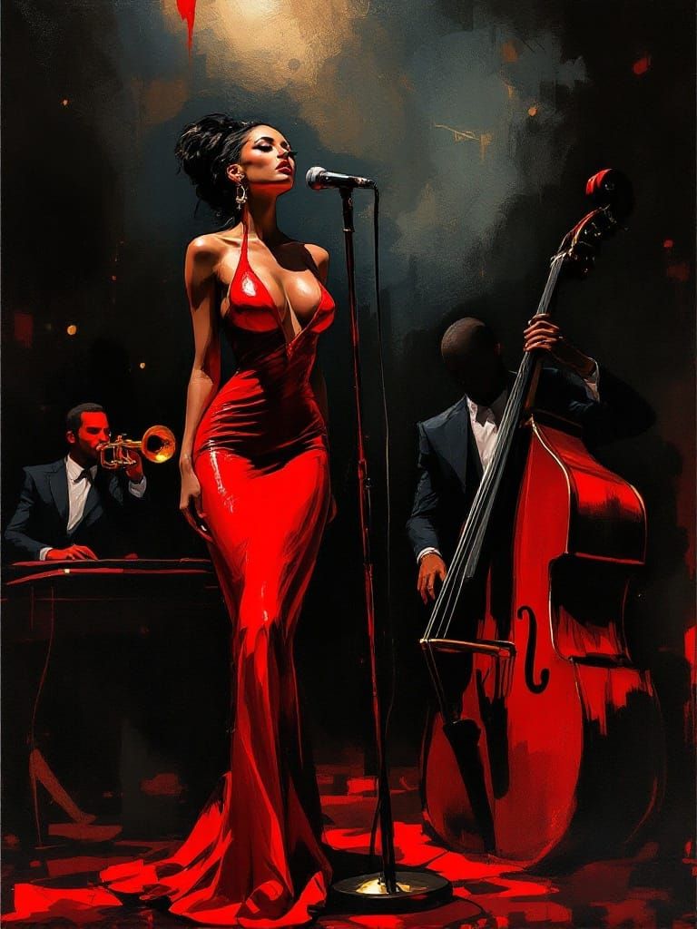 Jazz-Inspired Abstract Art of a Glamorous Female Singer