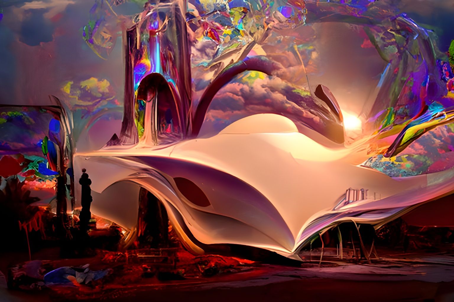 Surreal Digital Landscape with Cel-Shaded Lighting