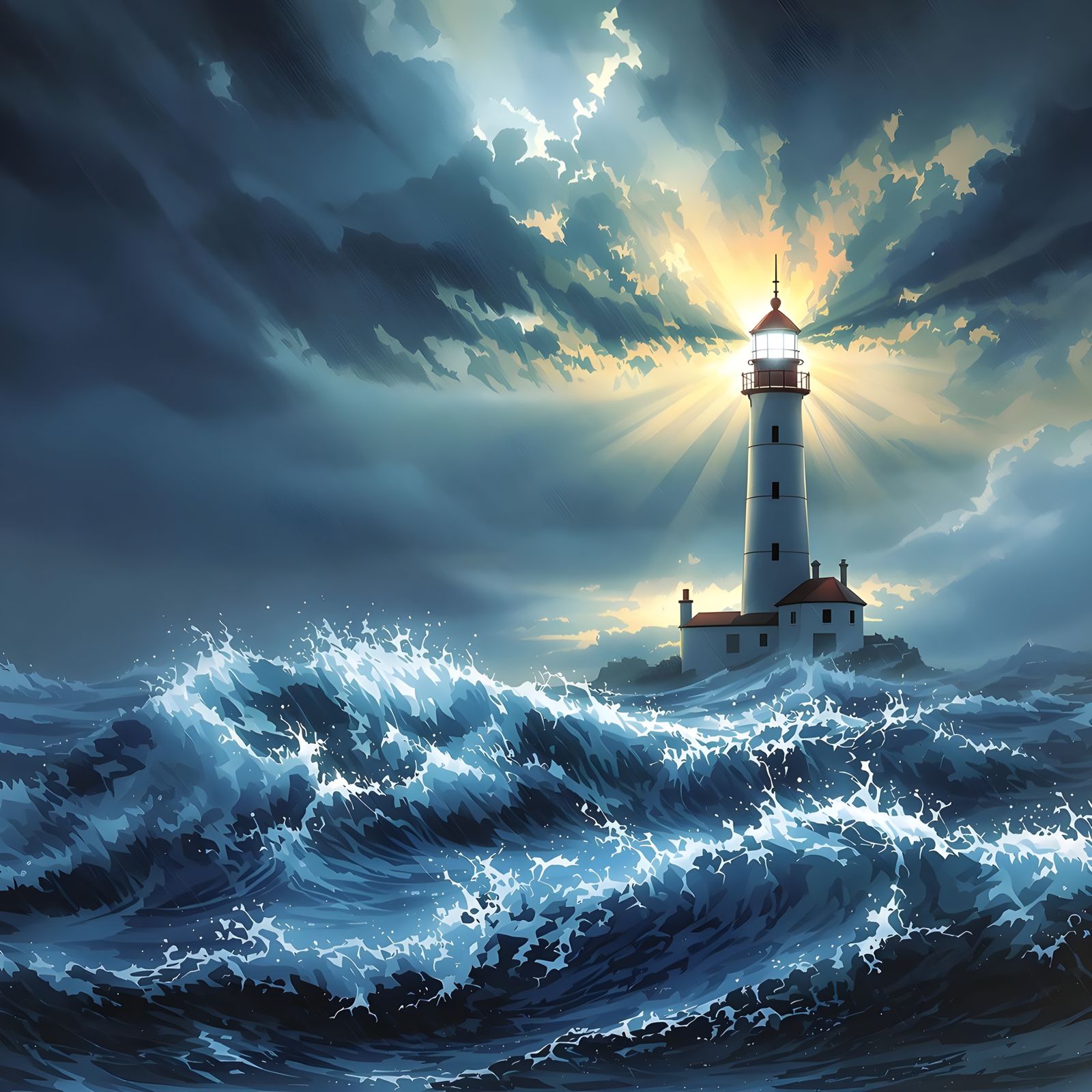 Stormbound Lighthouse Shines Through Turbulent Skies
