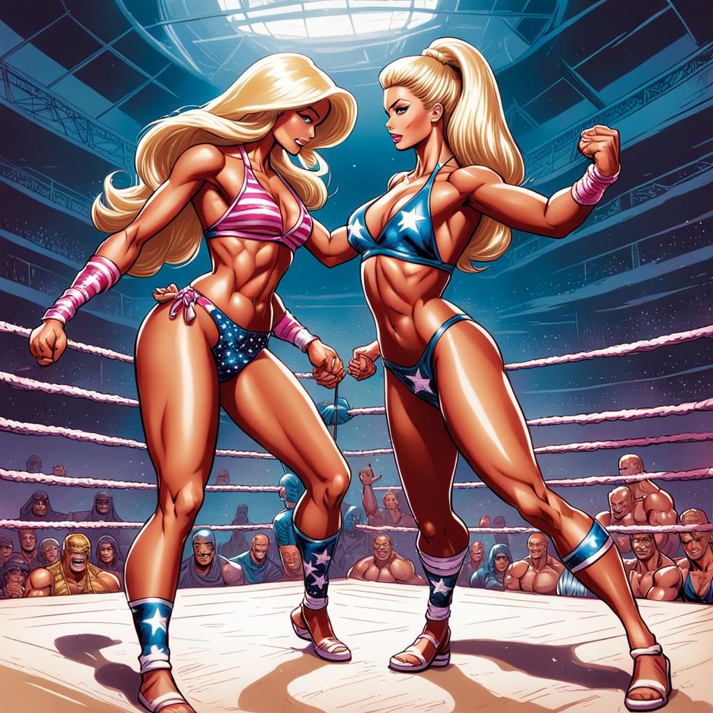 Barbie vs Sindy: Bikini Wrestling Comic Art