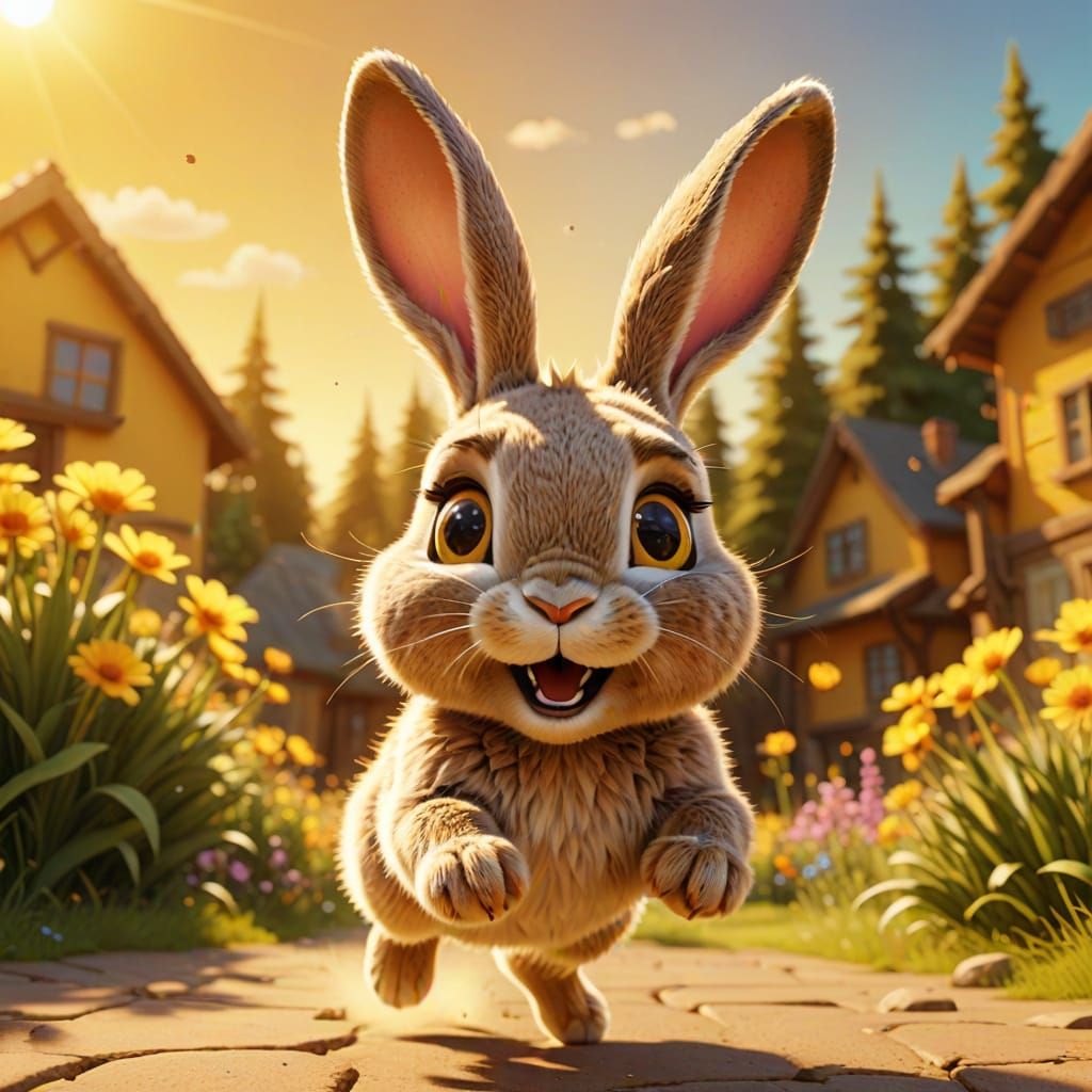 Animated Rabbit Jumping in Sunshine Yellow Background